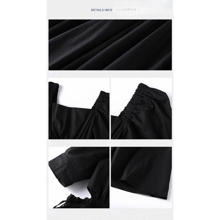 Đầm Dài Dáng Chữ A Cổ Vuông Tay Phồng Màu Đen Phong Cách Pháp Cổ Điển Thời Trang Mùa Hè