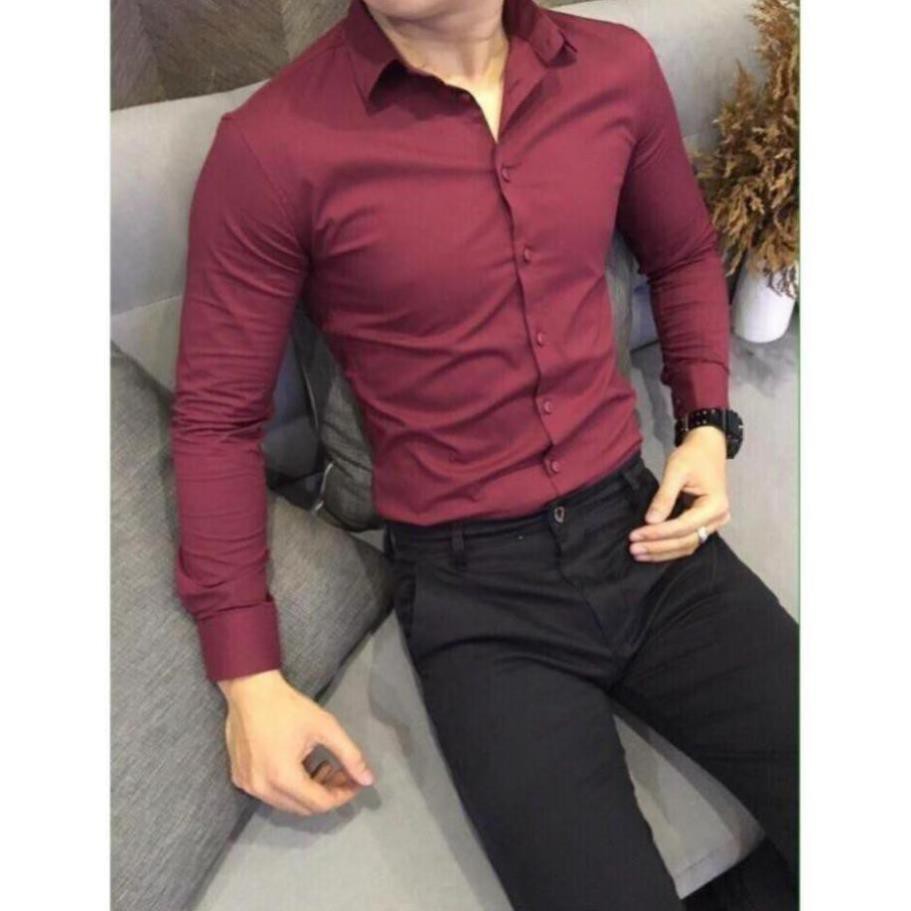 Sơ Mi Màu Trơn Nam, chất lụa mềm mịn dáng ôm thích hợp với nhiều lứa tuổi, dáng body, slimfit cực chuẩn | BigBuy360 - bigbuy360.vn