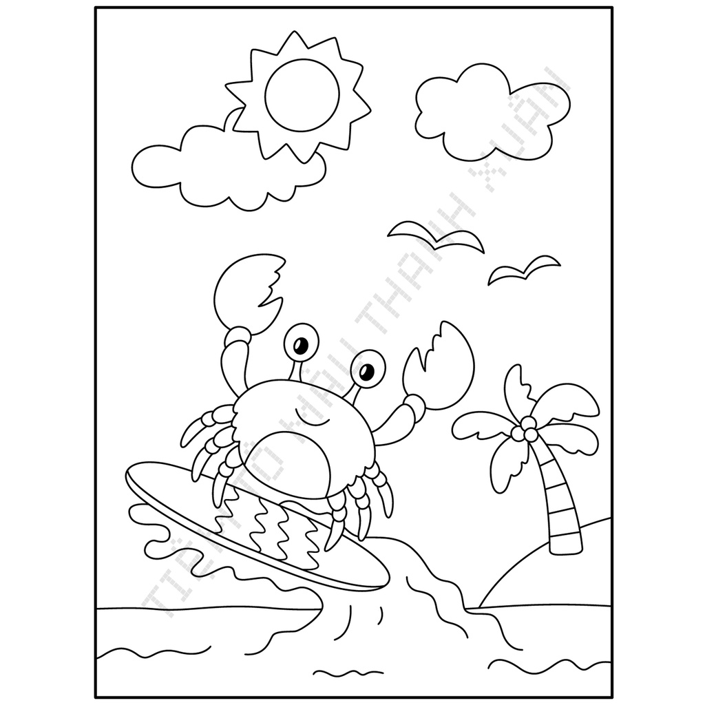 Set 20 Tờ Tranh Tô Màu Hình Cua Dễ Thương Cho Bé Size A5 Màu Sáp, Màu Chì - Tiệm Tô Màu Thanh Xuân