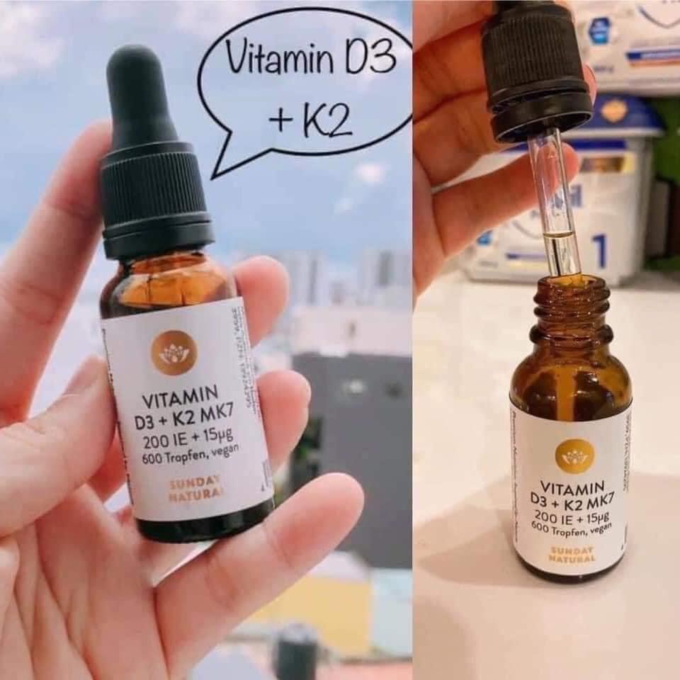 Vitamin D3K2 MK7 , Vitamin D cho bé Sunday Natural 20ml Đức chính hãng cho bé từ sơ sinh