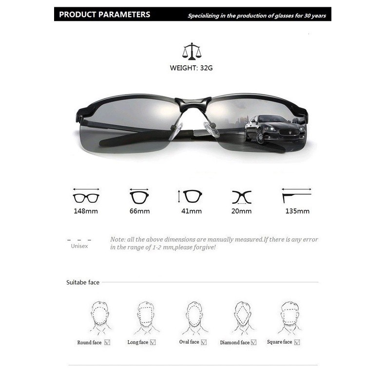 Kính Mát Phân Cực Nhiều Màu Sắc Cho Nam Lái Xe Ban Đêm