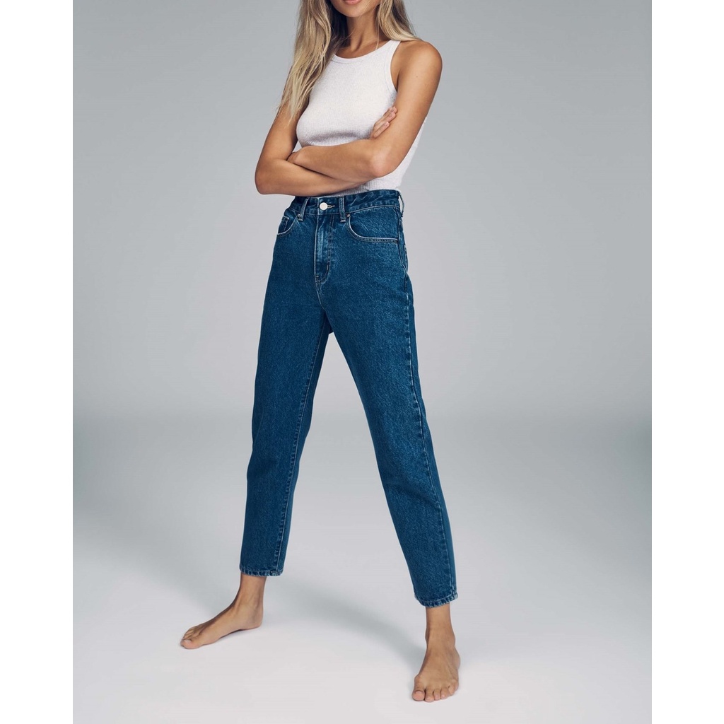Quần Mom Jeans Nữ Lưng Cao Màu Xanh Đậm M-03
