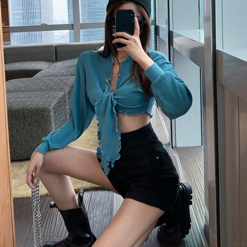 Áo Croptop Cột Dây Màu Trơn Phong Cách Hàn Quốc Quyến Rũ
