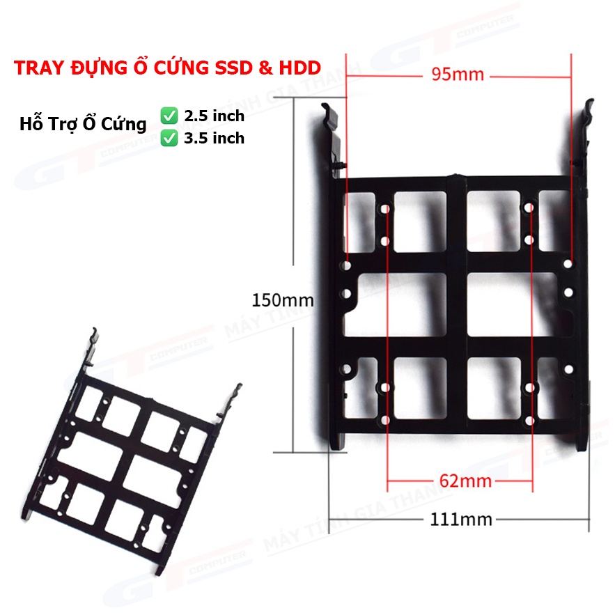 Khay Ổ Cứng SSD, HDD Kiểu Bóp &amp; Kéo Tiện Lợi Cho Case PC, Hỗ Trợ Kích Thước 2.5 inch / 3.5 inch