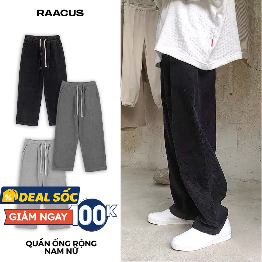 Quần ống rộng nam nữ Raacusstore dáng suông nhung tăm, quần suông nam nữ ống rộng unisex lem tăm