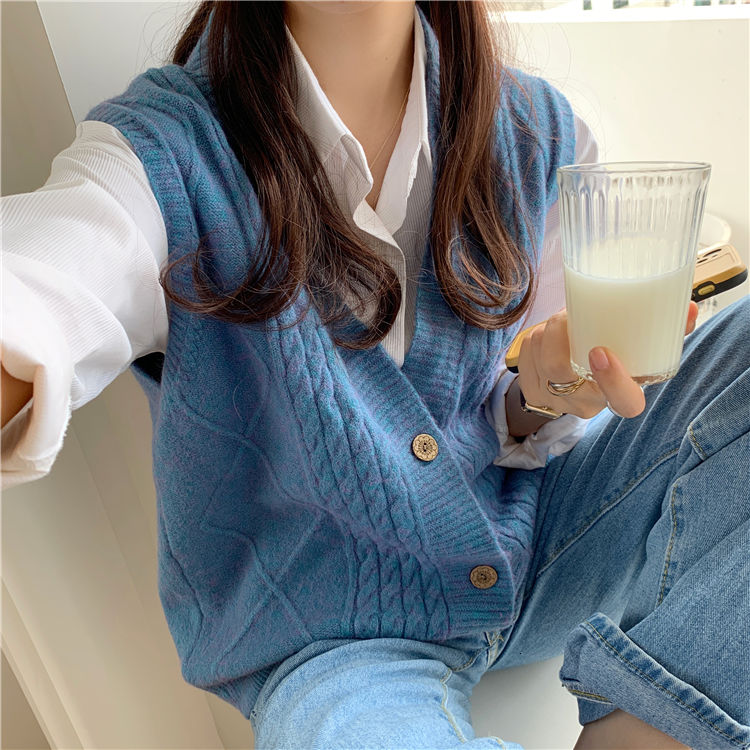 Áo Khoác Len Không Tay Cổ Chữ V Form Rộng Màu Trơn Phong Cách Trẻ Trung | BigBuy360 - bigbuy360.vn