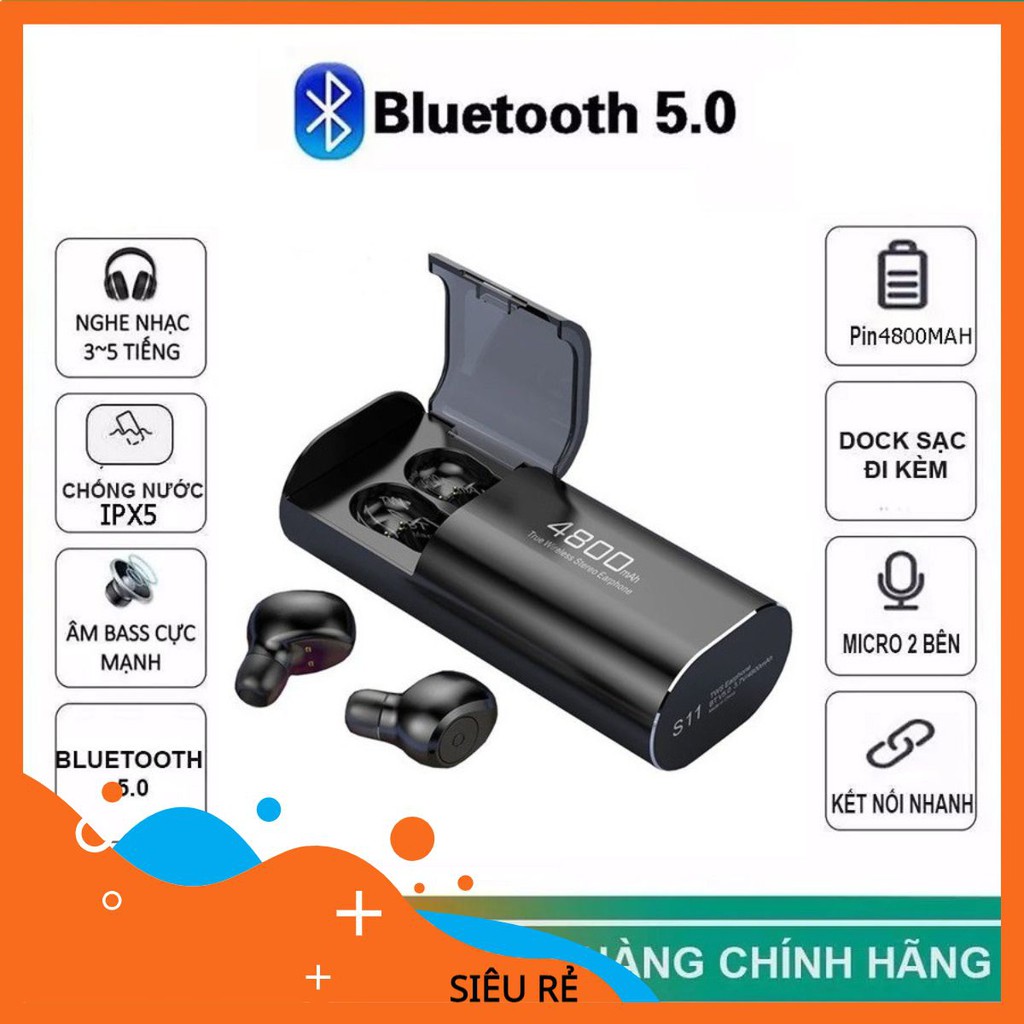 Tai nghe Bluetooth Không Dây Nhét Tai Kiêm Sạc Dự Phòng Amoi S11 TWS Nâng Cấp Hơn i7, i9, i12, F9, F9 Pro Zoanshop02
