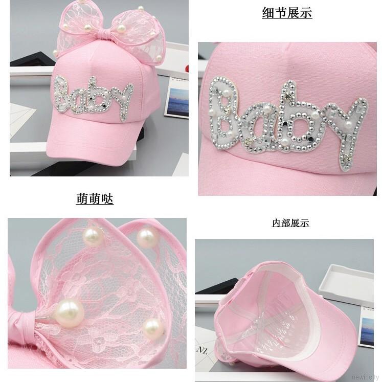 Nón bóng chày thắt nơ in chữ dễ thương cho bé