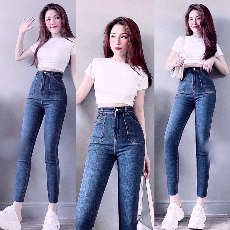 Quần jeans nữ lưng cao mã TD1 túi dài ôm body lưng siêu cao co giản - J20