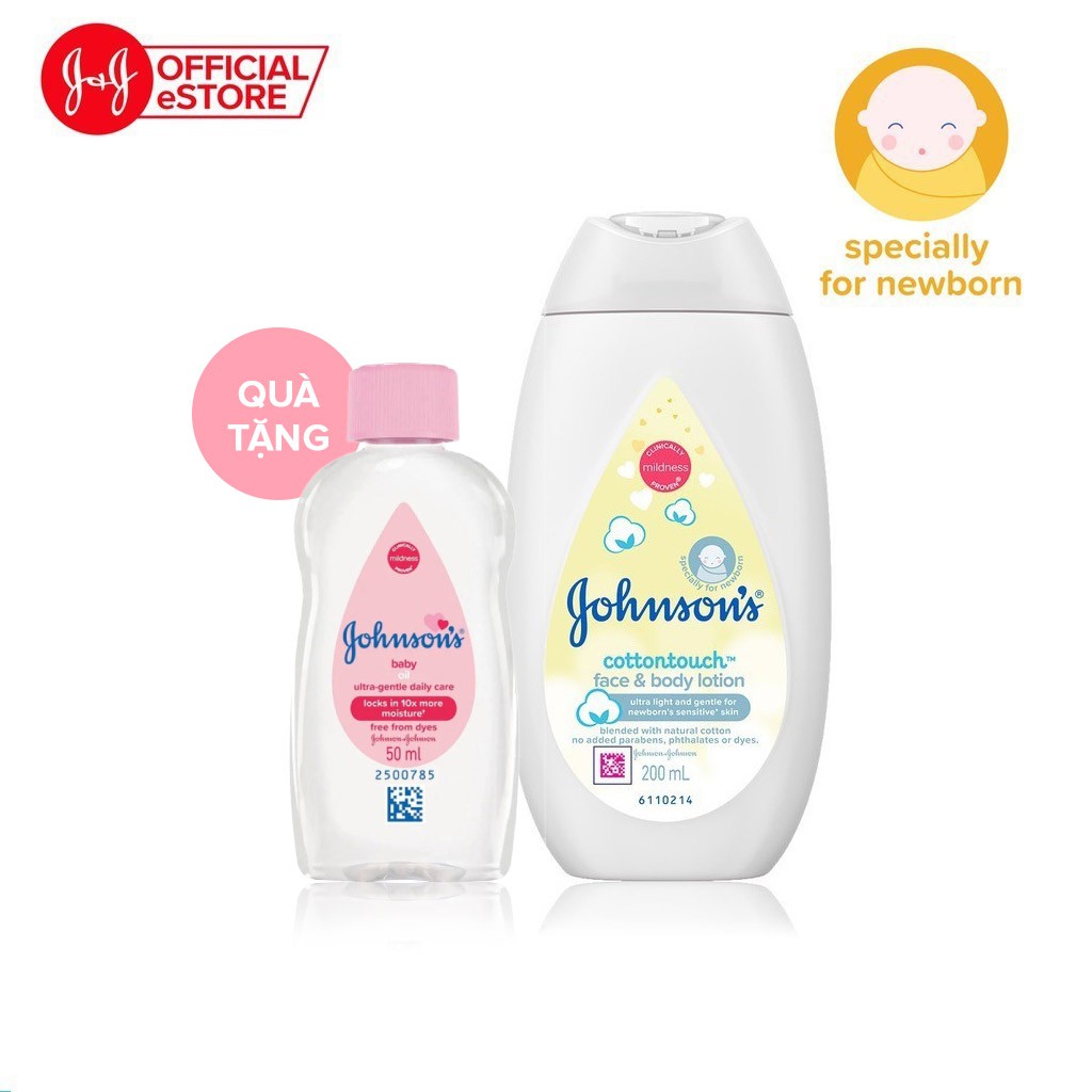 Sữa dưỡng ẩm Johnson's baby cotton touch 200ml Tặng dầu mát xa dưỡng ẩm Johnson's baby oil pink 50ml - 540019976