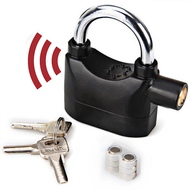KHOÁ CHỐNG TRỘM XE MÁY , NHÀ CỬA CÓ CHUÔNG BÁO ĐỘNG KÈM PIN AN TOÀN