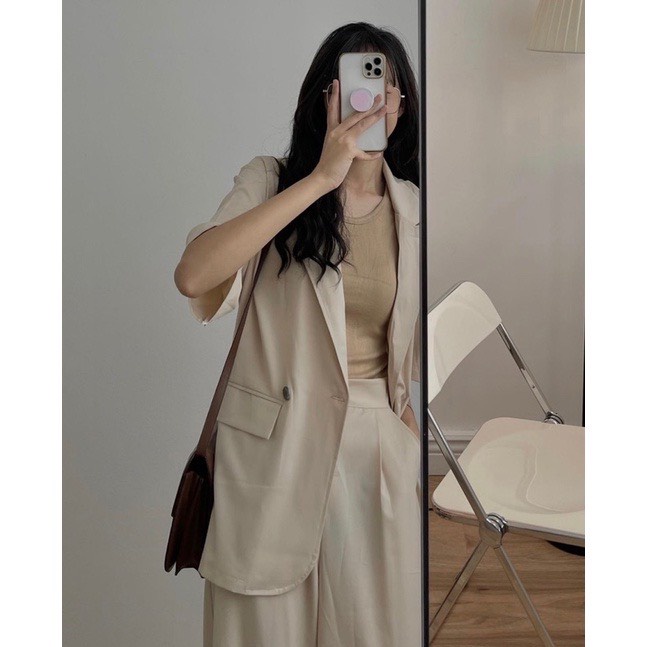 Áo blazer cộc tay túi nắp nữ áo vest khoác ngoài phong cách hàn quốc 1 lớp | BigBuy360 - bigbuy360.vn