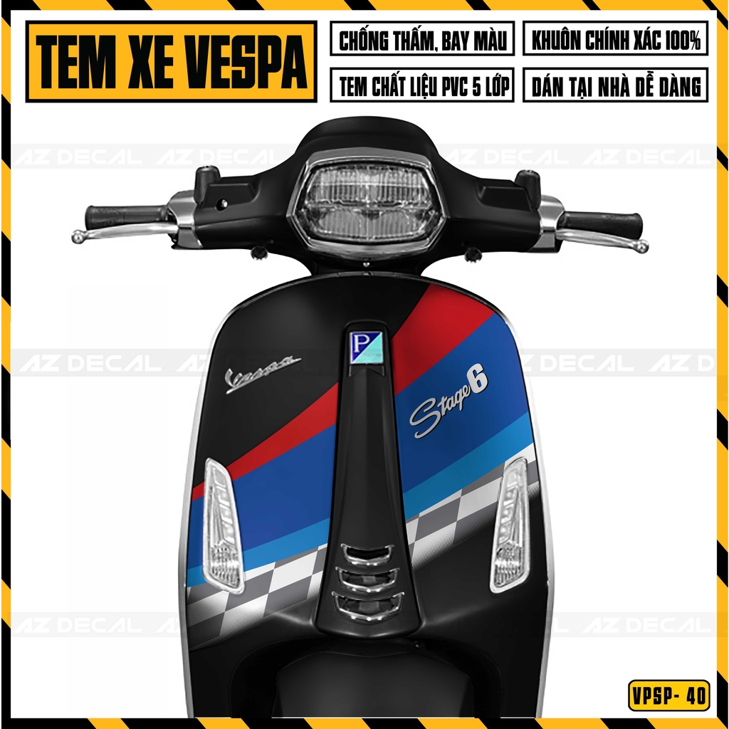 Tem Xe Vespa Sprint / Primavera Mẫu Stage 6 | VPSP40 | Decal Dán Vespa Đẹp, Chống Nước, Chống Bong Tróc