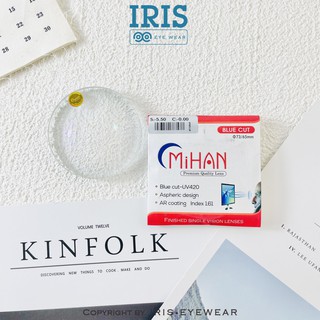 Tròng kính chống ánh sáng xanh , chống lóa , chiết suất 1.61 0-6 độ Iris Eyewear 2021