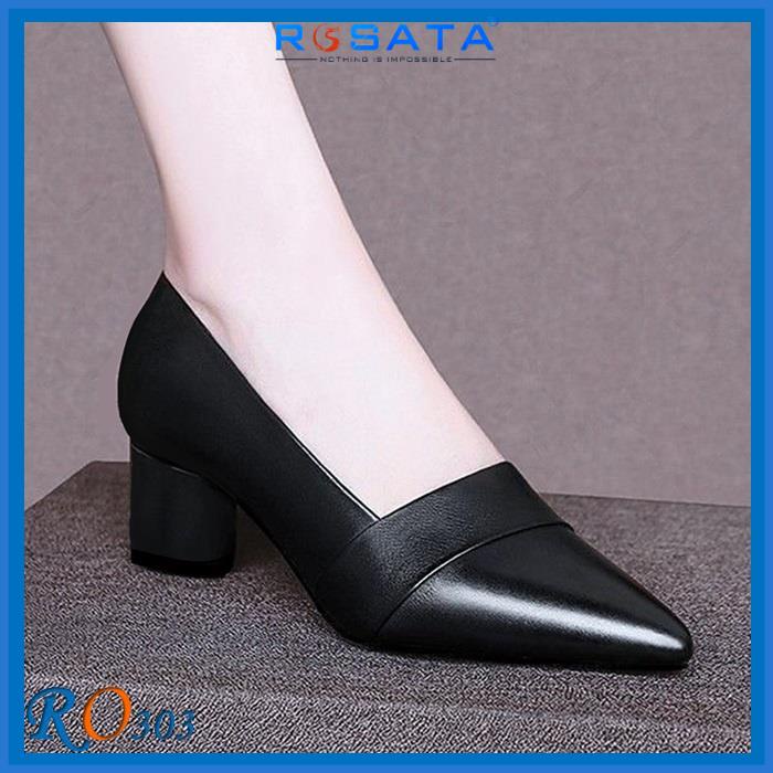 Giày cao gót nữ đẹp đế vuông 5 phân hai màu đen đỏ hàng hiệu rosata ro303