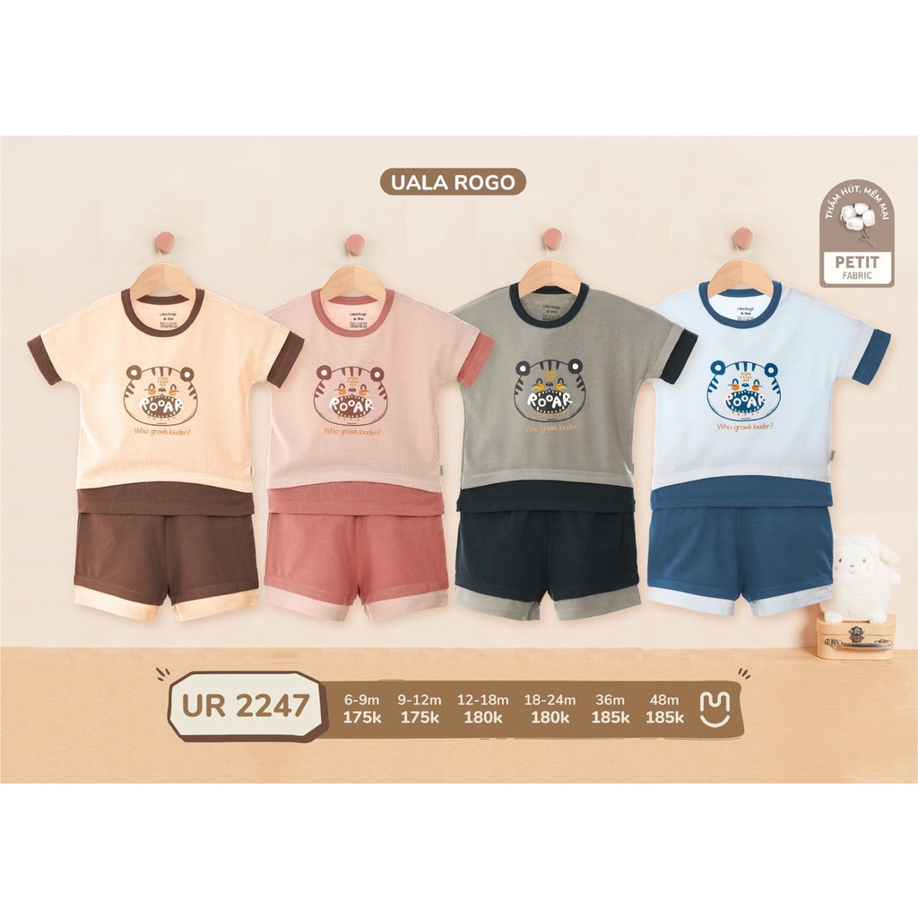 [CHÍNH HÃNG] Bộ cộc tay cài vai petit mặt hổ Roar trẻ em UR2247 Uala Rogo