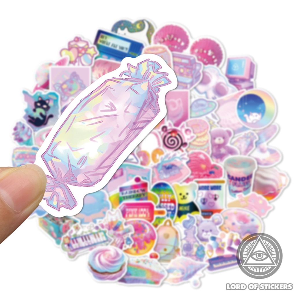 Set 60 Nhãn Dán Sticker Cute Holographic Phong Cách Hoạt Hình Nhiều Màu Sắc Chống Thấm Nước Dán Mũ Bảo Hiểm, Laptop, Sổ