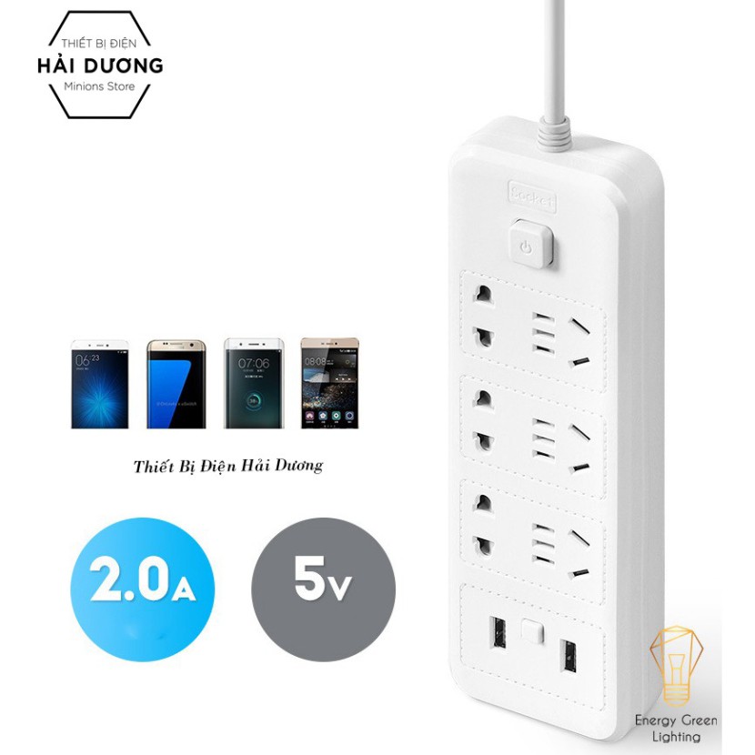 Ổ Cắm Điện Thông Minh Chuyển Đổi Đa Chức Năng OD-318 dây 2m8 - Có Đầu Cắm USB Chuẩn Sạc An Toàn Chống Giật Tặng Phích