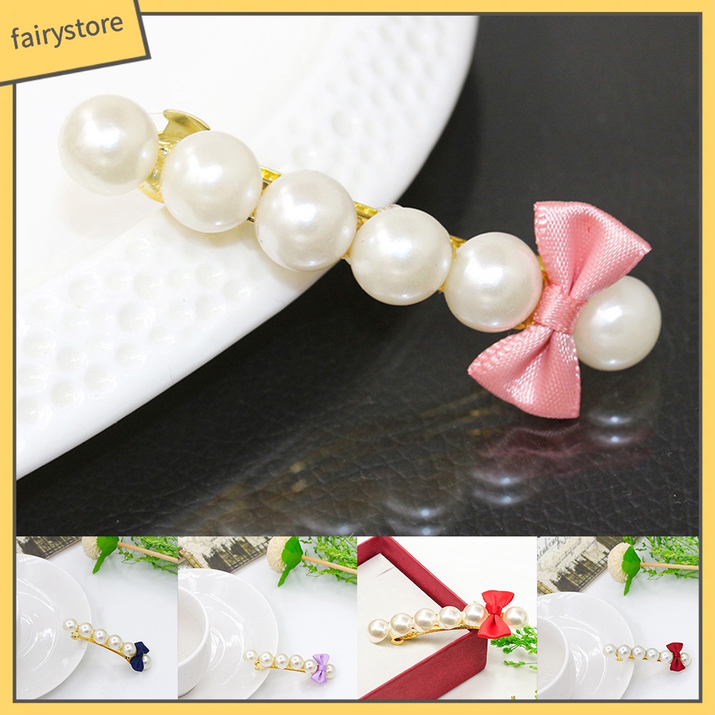 Kẹp tóc hình nơ đính ngọc trai thời trang