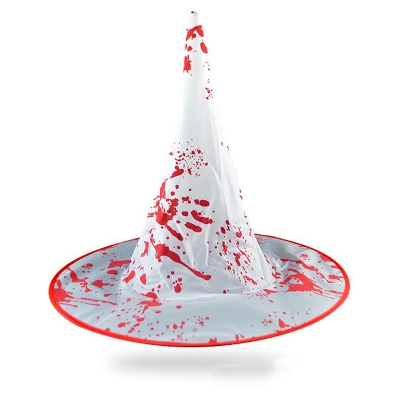 Set áo choàng phù thủy kèm nón màu trắng máu. Hoá trang Halloween