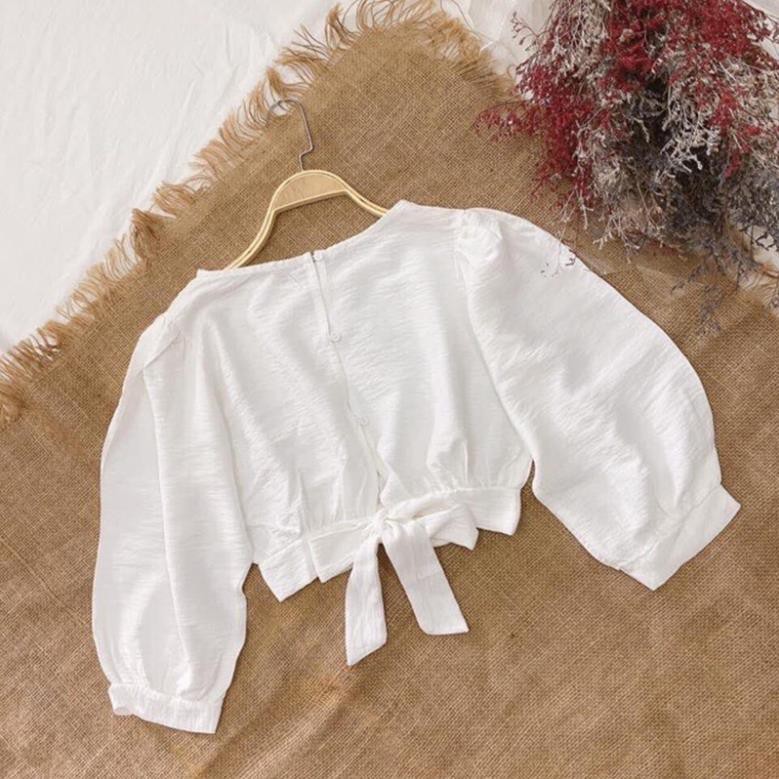 Set đồ nữ nguyên bộ🏆FREESHIP️🏆 áo tay bồng trắng nơ sau, quần ống suông cực đẹp, lên dáng chuẩn, nữ tính - L019 . ་