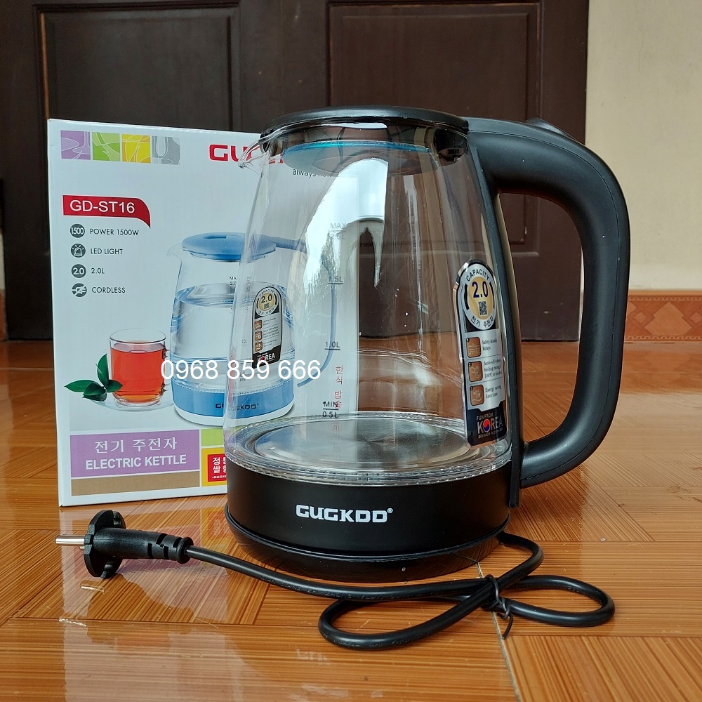 Ấm Siêu Tốc Thủy Tinh 2.0L Công Suất 1500W Thiết Kế Hiện Đại Trong Suốt có đèn LED