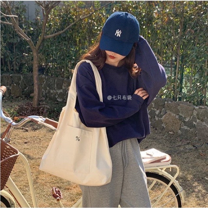 Túi tote túi vải canvas Cỡ Lớn phong cách Hàn quốc, có khóa miệng thời trang ulzzang