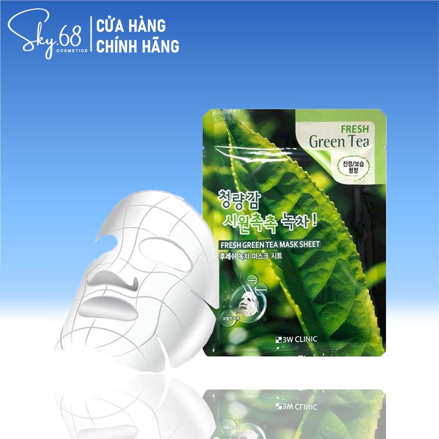 Mặt nạ dưỡng da giảm mụn chiết xuất trà xanh 3W Clinic Fresh Green Tea Mask Sheet 23ml