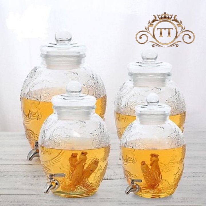 Bình ngâm rượu thuỷ tinh 10 lít Rồng Phụng Có van &amp; không van
