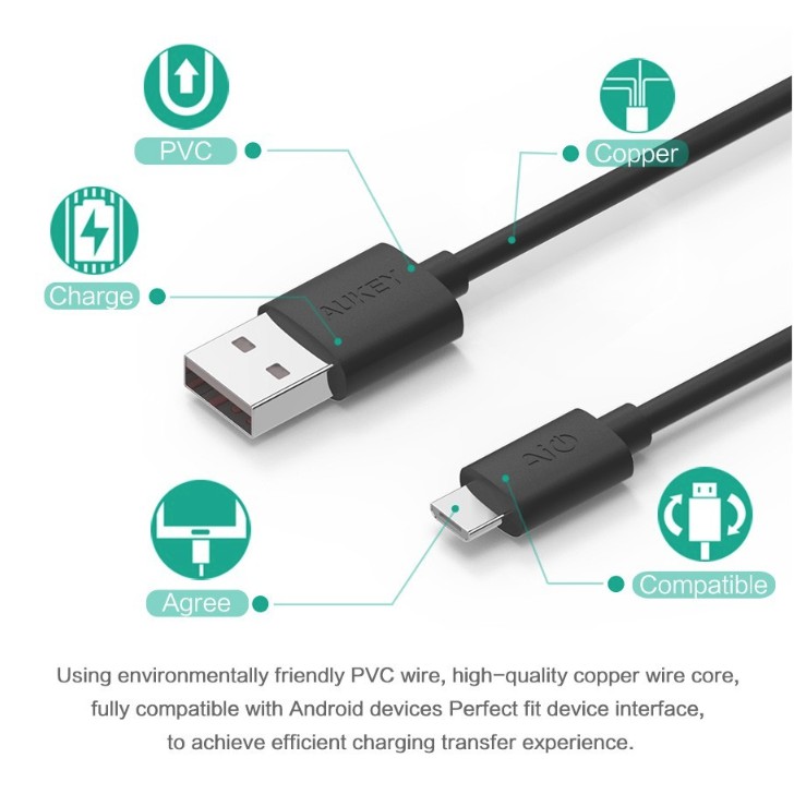 Cáp AUKEY CB-D9 MicroUSB dài 2m Chính hãng FULLBOX