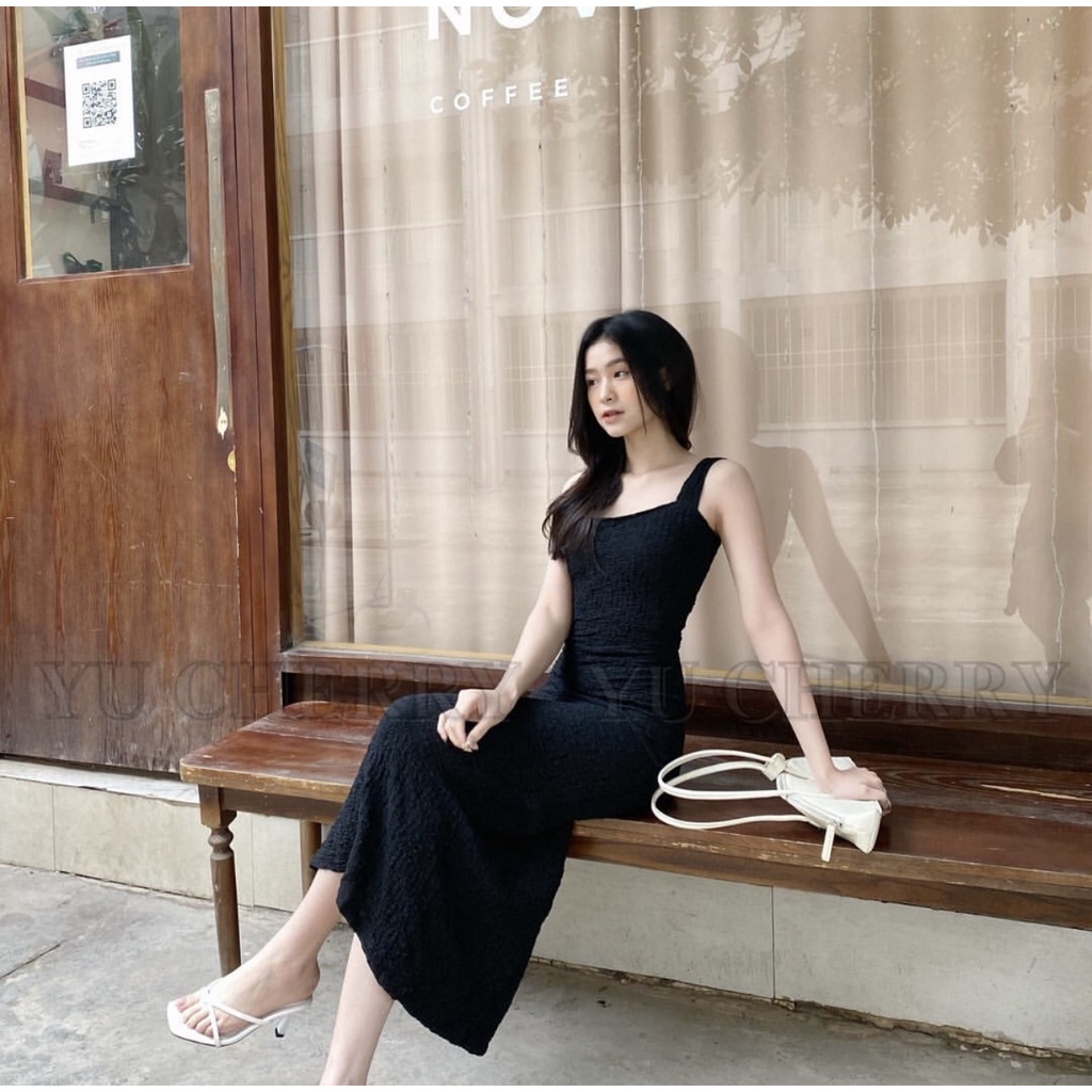 YU CHERRY | Đầm hai dây ôm thun gân đẹp hack dáng Cami Spandex Dress YD143