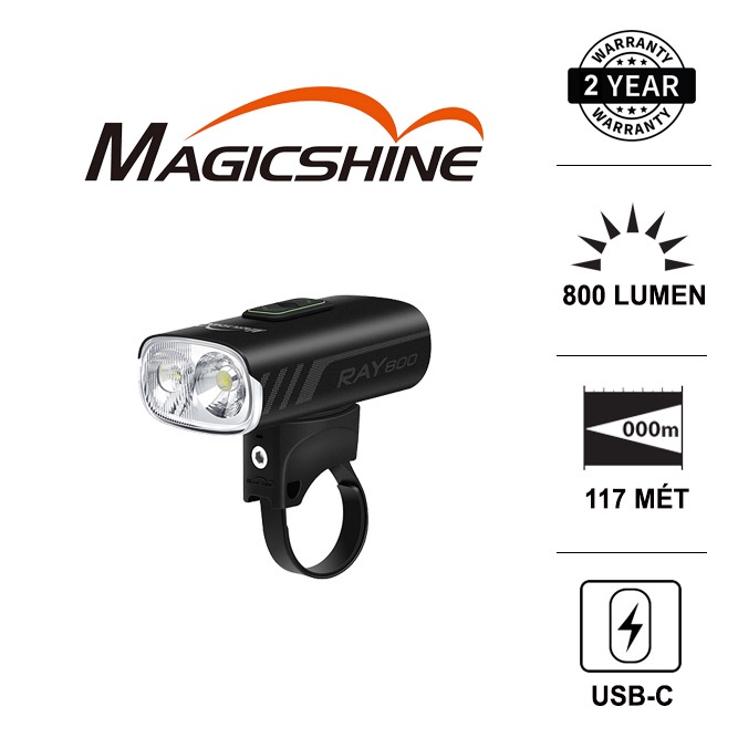 Đèn xe đạp MAGICSHINE RAY 800 2 bóng LED sáng 800 lumen xa 117m sạc Type-C pin liền thân Phụ Tùng &amp; Phụ Kiện Xe Đạp