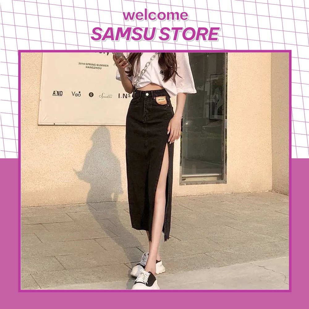 Chân Váy Denim Lưng Cao Xẻ Tà Quyến Rũ Cho Nữ | BigBuy360 - bigbuy360.vn