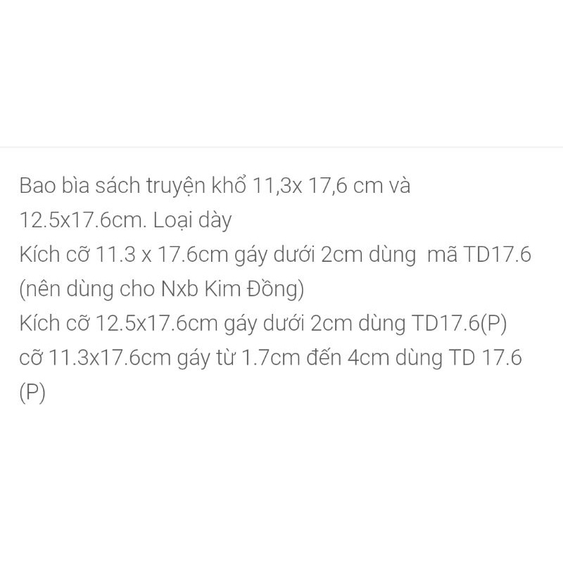 Bọc plastic bao bìa truyện khổ 11,3 x 17,6cm mã TD17.6 rộng  loại dày