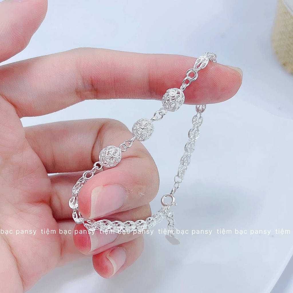 Lắc bạc nữ PANSY mẫu đuôi phụng phối charm duyên dáng - Vòng tay nữ bạc ta cao cấp