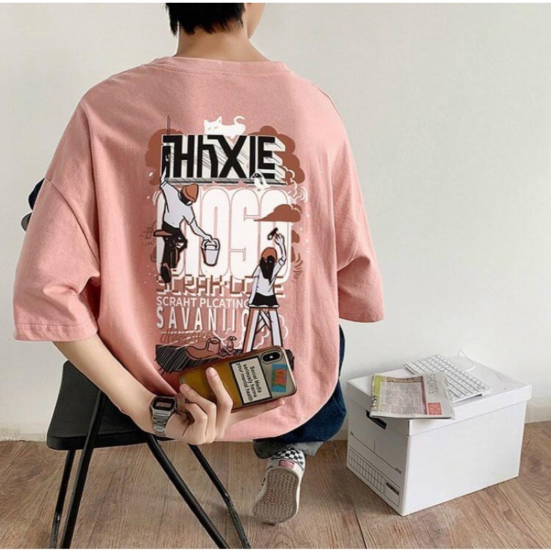 Áo thun phông logo tay nam nữ PINK tay lỡ form rộng SAVAN Unisex