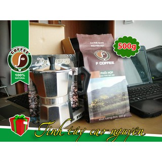 combo ấm moka và cà phê F coffee