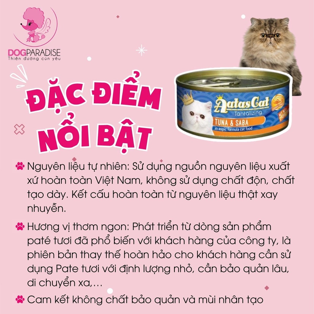 Pate dành cho mèo dinh dưỡng nhiều vị Aatas Cat dạng ướt an toàn bổ dưỡng 80g - Dog Paradise