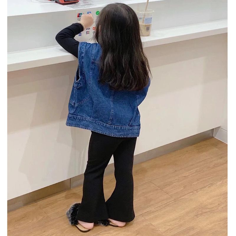 [Hàng Có Sẵn] Set Áo Sơ Mi Và Áo Khoác Denim Không Tay Dáng Rộng Dễ Phối Đồ Hợp Thời Trang Xuân Thu Cho Bé Gái