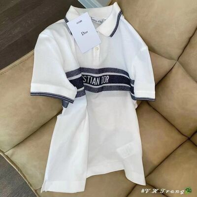 Áo polo Điooo trắng phối chữ cổ bẻ