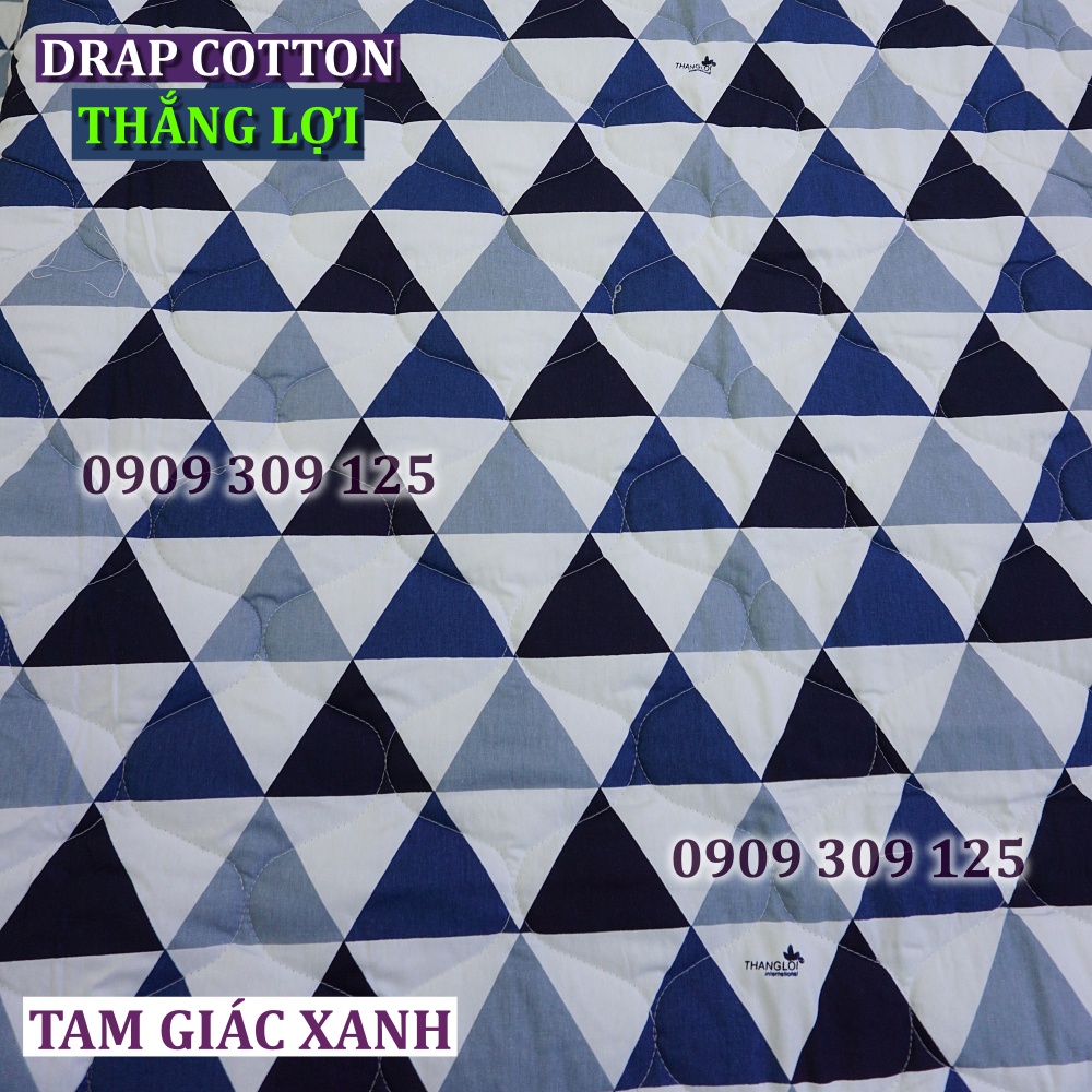 Drap Thắng Lợi, ga giường cao cấp cotton 100% inlogo mẫu Tam giác xanh (ảnh thật)