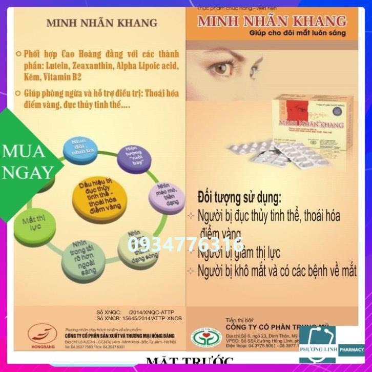 Minh Nhãn Khang thoái hóa điểm vàng và đục thủy tinh thể, hộp 30 viên