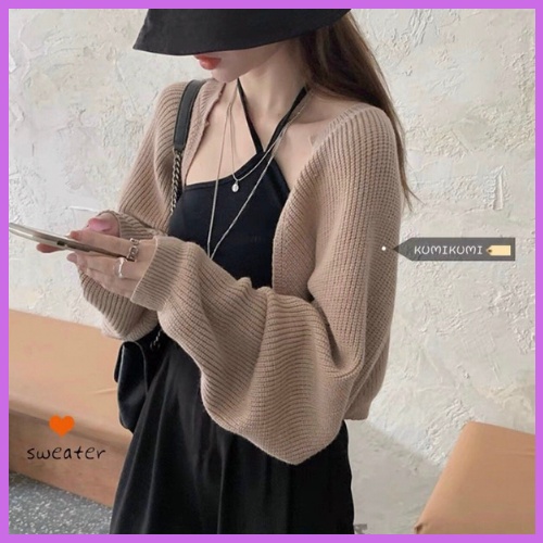Áo cardigan len croptop tay đèn lồng thiết kế trẻ trung freesize