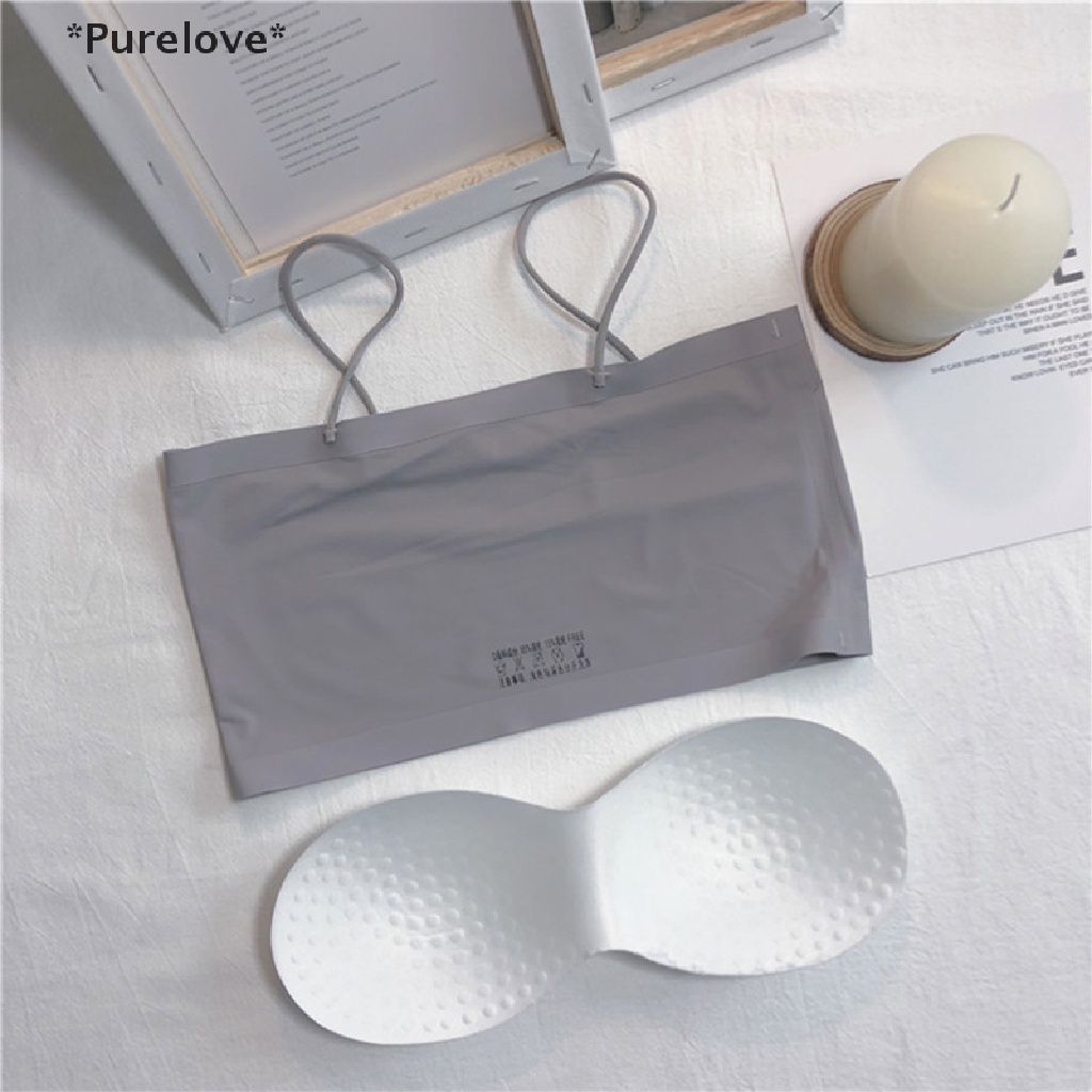 Purelove Áo Lót Ống Croptop Lụa Lạnh Không Đường May Có Mút Tháo Rời Cho Nữ