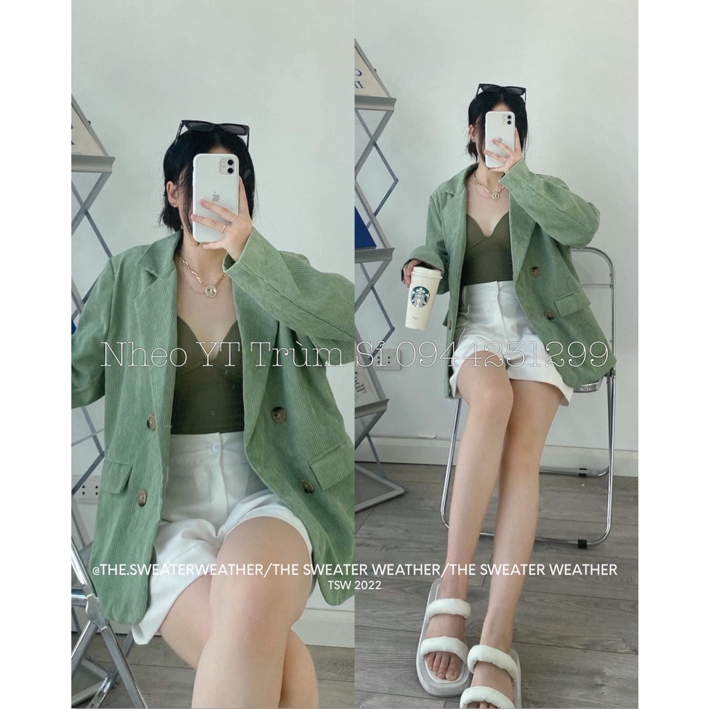 áo blazer nữ dáng suông, áo khoác vest nhung dài tay 4 khuy 2 túi nhiều màu lạ mắt