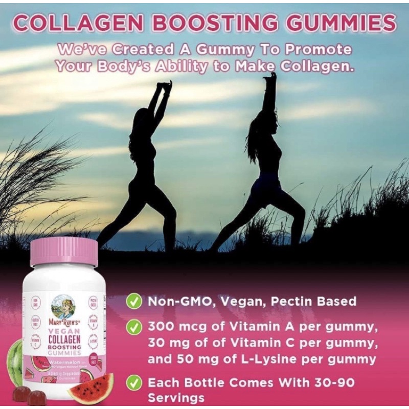 Kẹo dẻo collagen thuần chay, ko biến đổi gen Mary Ruth's Collagen boosting 90viên USA