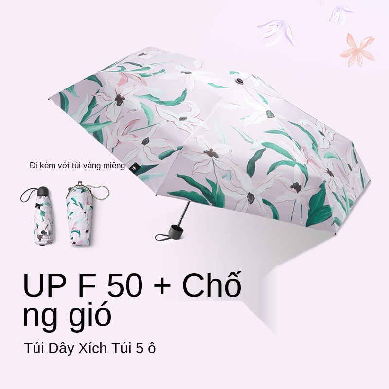 Banana under the pocket sun Ô dù nữ in nhỏ gọn và cầm tay chống tia UV che nắng vinyl mưa hay