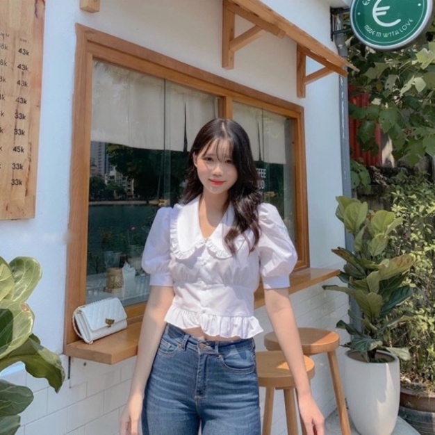 Áo sơ mi nữ cộc tay thiết kế kiểu phong cách nhẹ nhàng_087 chất mát, phom đẹp, nội y xanh