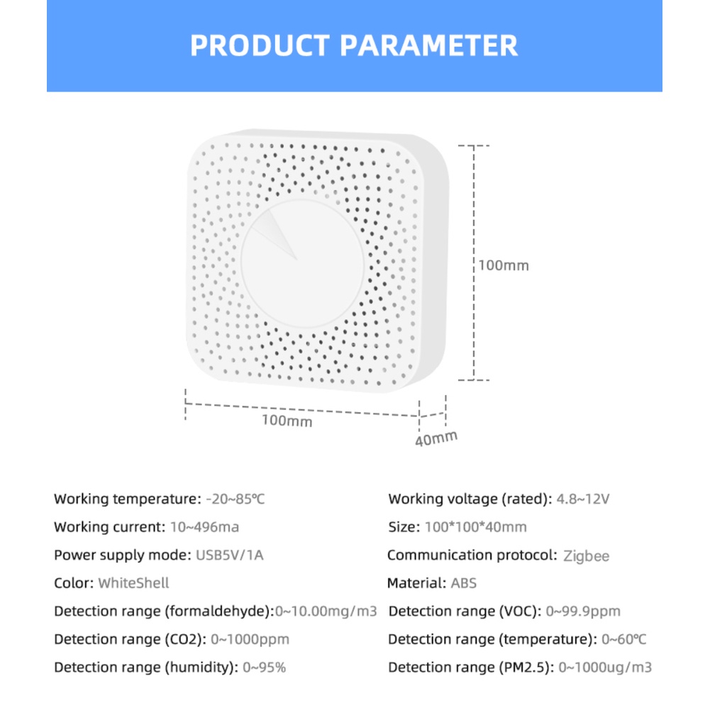 Hàng Có Sẵn Tuya Zigbee Máy Quản Gia Không Khí Thông Minh Pm2.5, Formaldehyde, Voc, Co2, Nhiệt Độ, Độ Ẩm 6 Trong 1 Cảm Biến Báo Động Tự Động Thanh Toán Khi Nhận Hàng