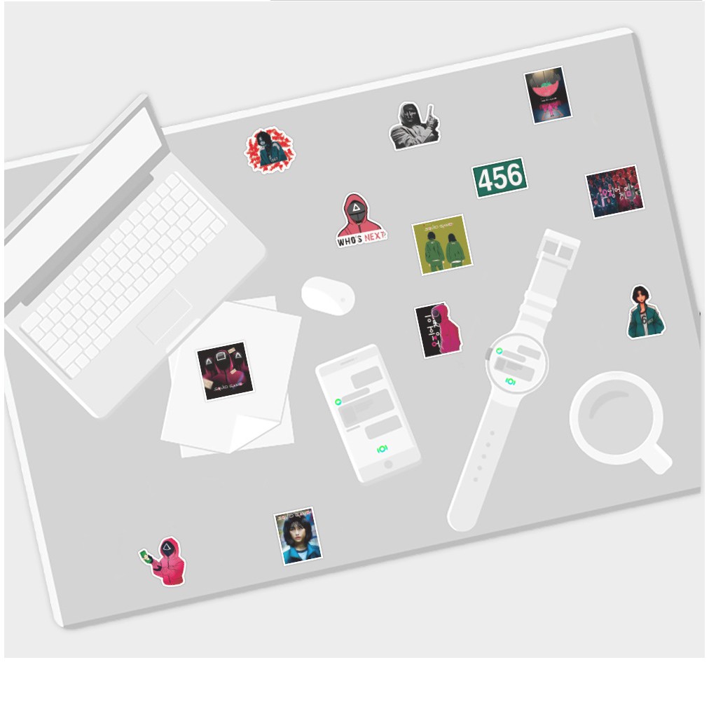 Sticker chủ đề phim Squid Game trang trí sổ tay/xe máy/ván trượt/máy tính/điện thoại/xe hơi làm quà tặng Halloween